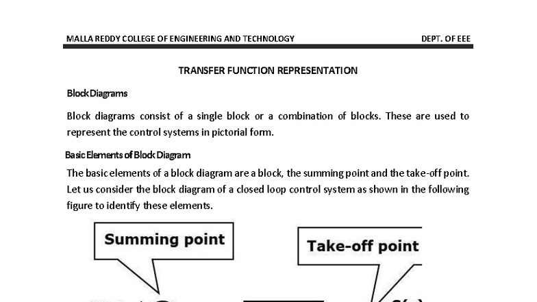 LCS R19 - Unit 2 - Block Diagrams and Transfer Functions Notes - Studocu