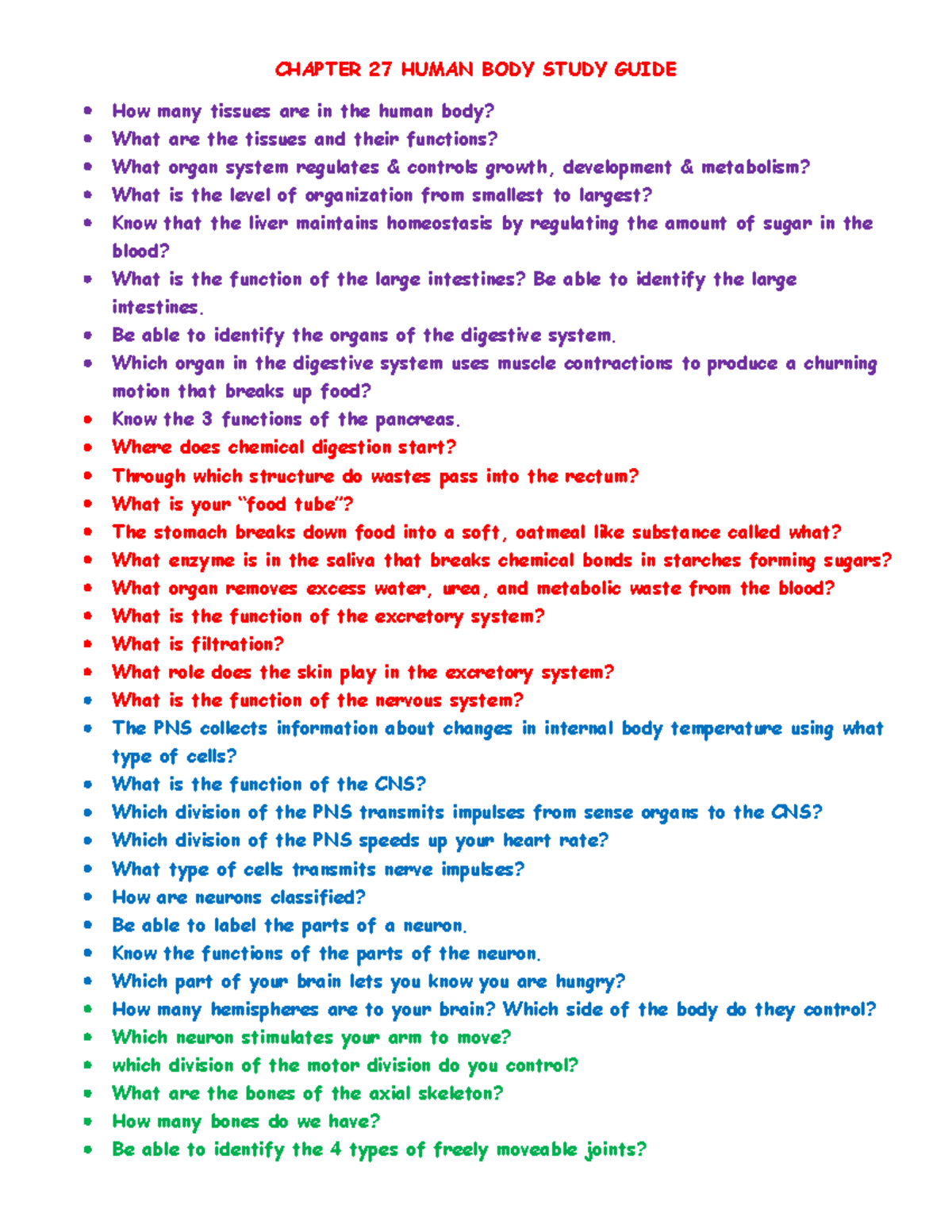 Human Body Study Guide - CH 27 Concepts & Review Questions - Studocu