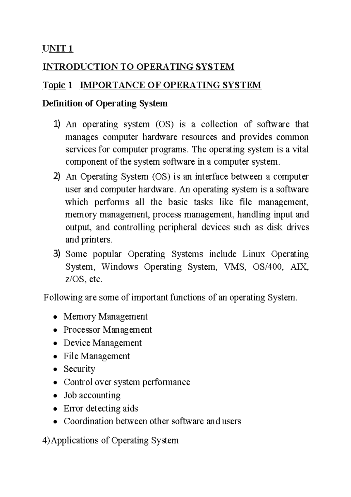 Intro to OS - Chapter 1 Notes on Operating Systems (OS) - Studocu