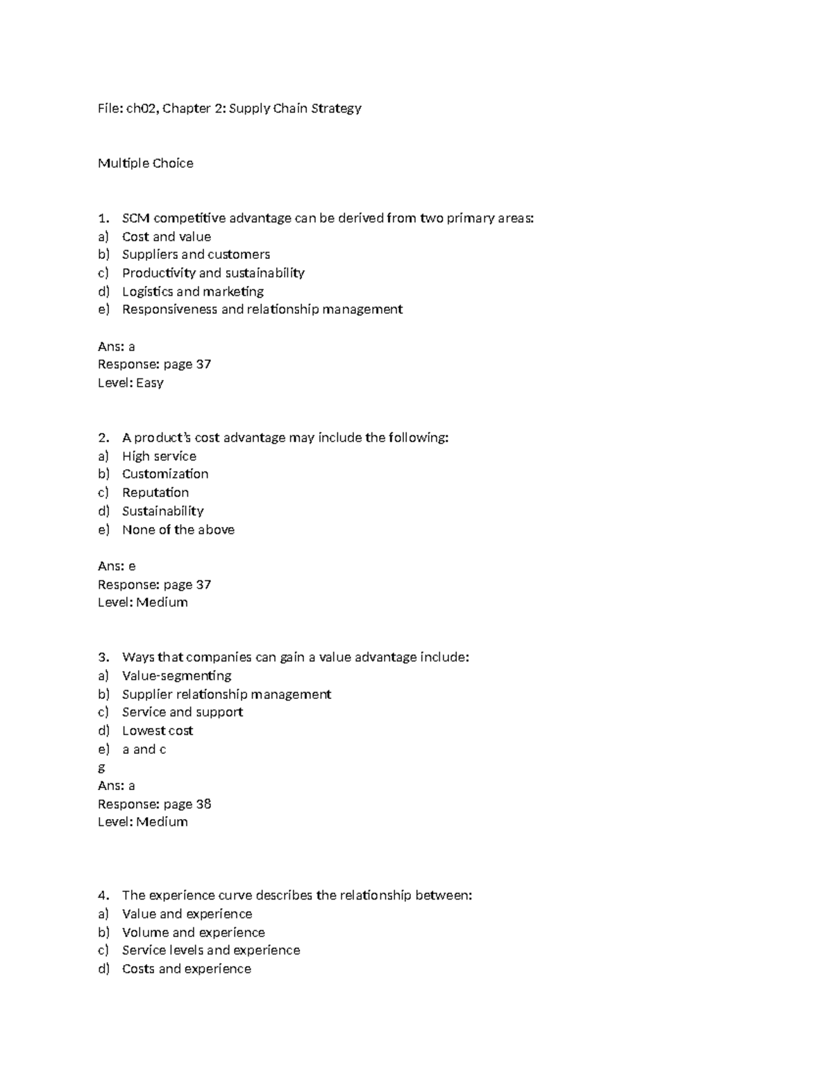 SCM 101: Chapter 2 - Supply Chain Strategy MCQs & Key Concepts - Studocu