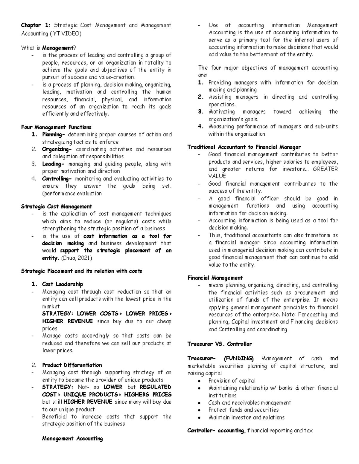 Stratcost - Chapter 1 Notes on Strategic Cost Management - Studocu