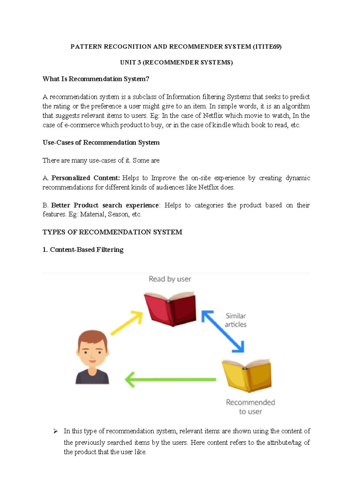 Recommender Systems Overview (ITITE69) - Unit 3 Insights - Studocu