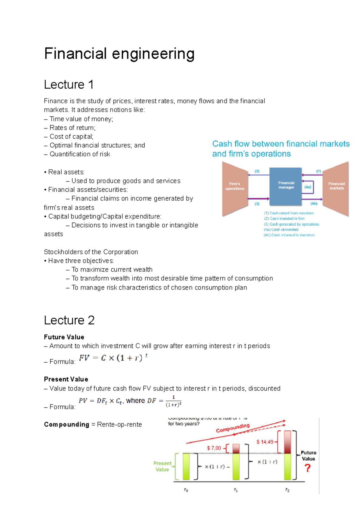 Financial Engineering Summary: Lecture 1 & 2 Insights - Studeersnel
