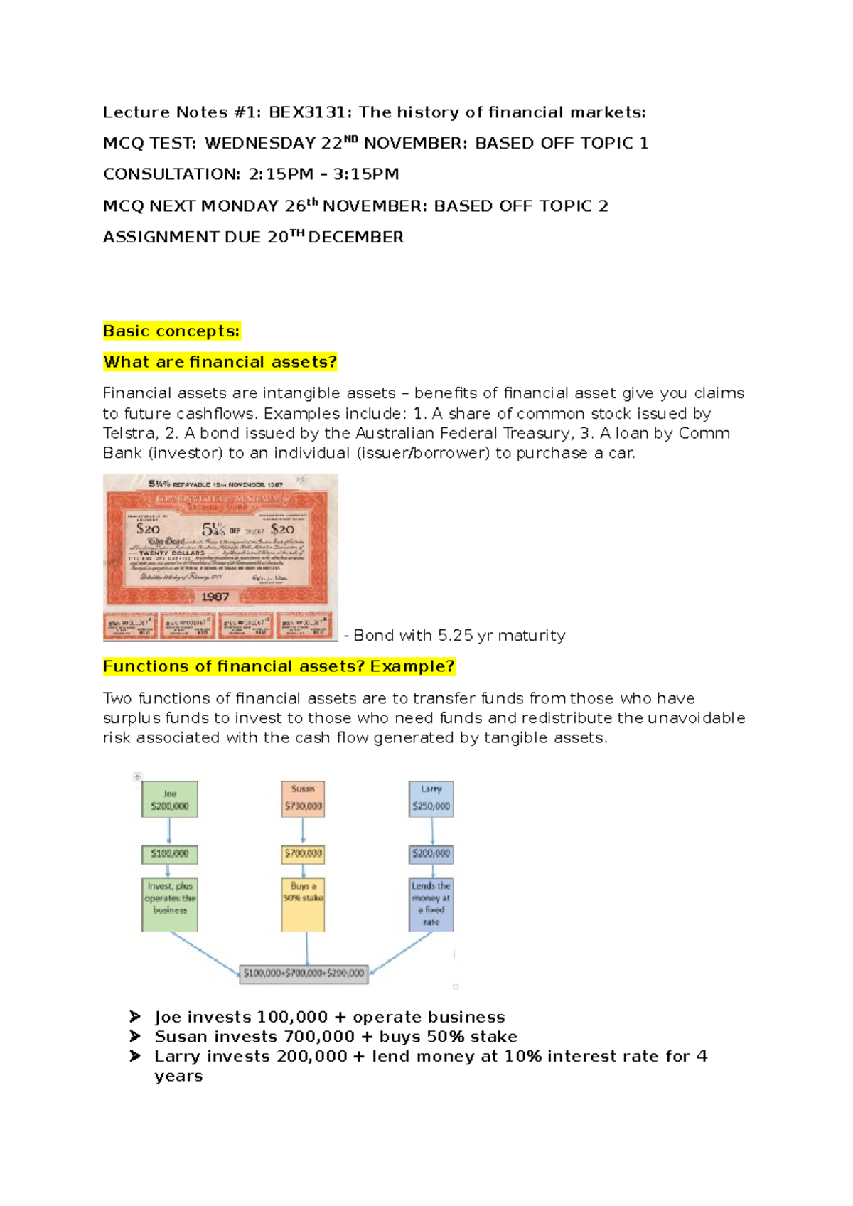 Lecture 1 Notes on Financial Markets - BEX3131 (HD Review) - Studocu