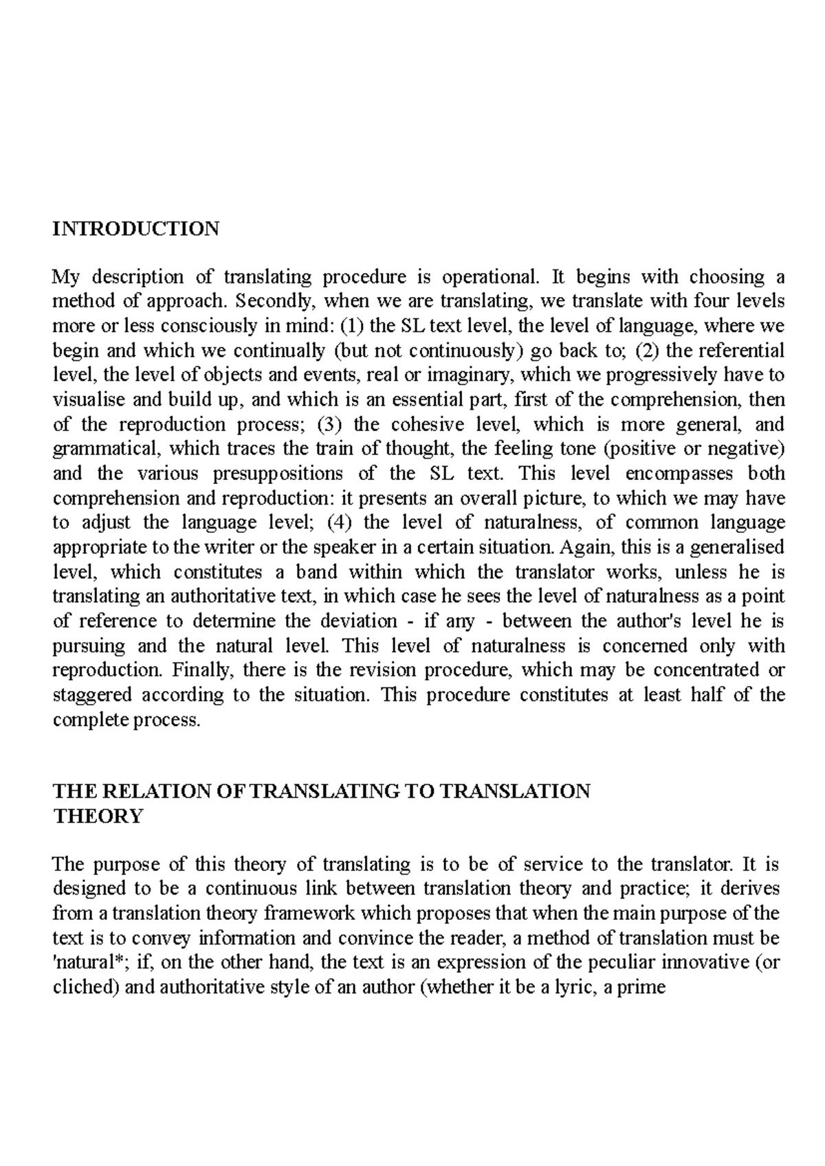 Chapter 3 The process of Translating - INTRODUCTION My description of ...