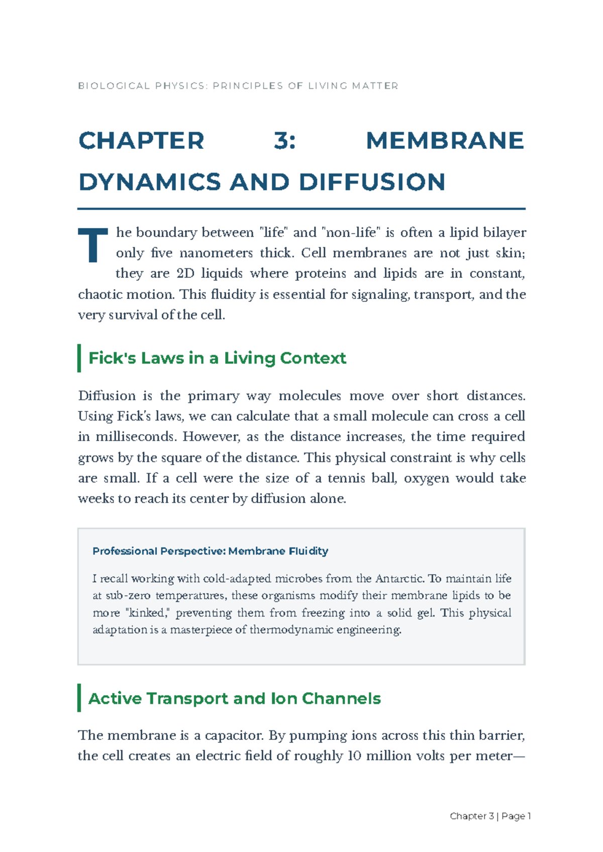 BIOPHYS 101: Chapter 3 - Membrane Dynamics & Diffusion Insights - Studocu