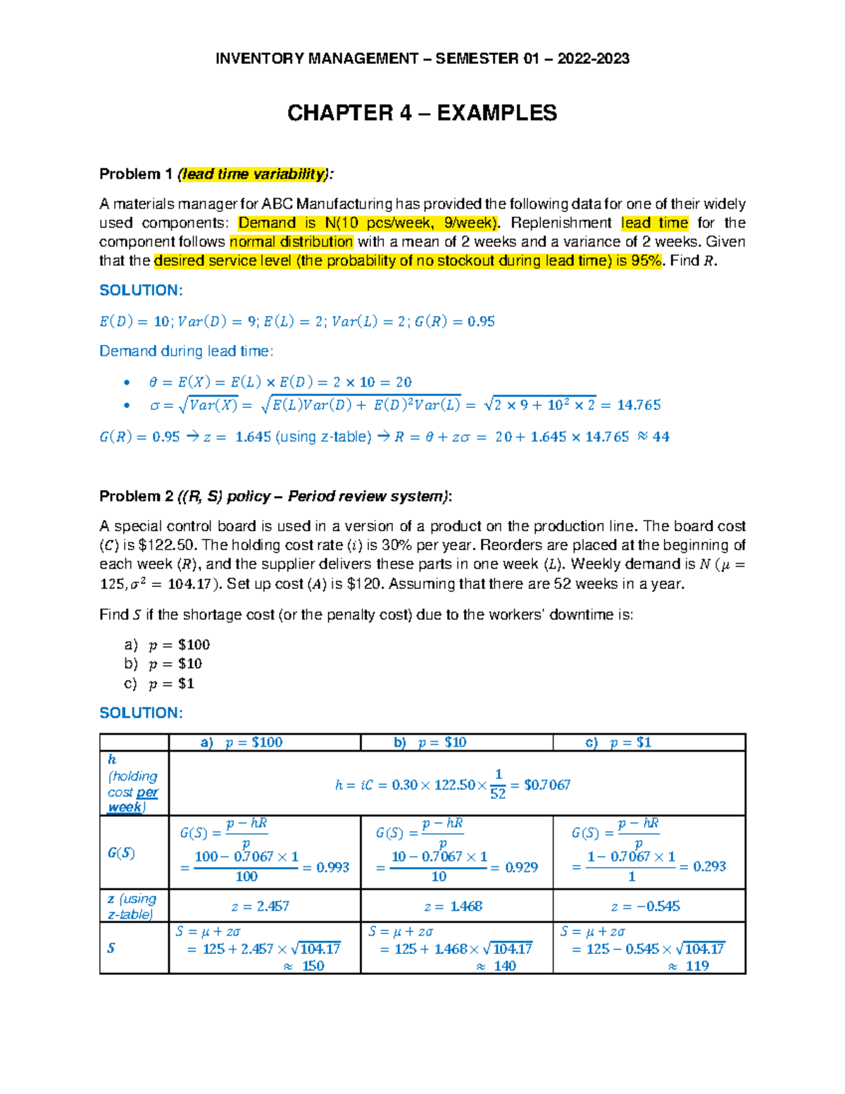 Inven-C4- Examples - Inventory - INVENTORY MANAGEMENT – SEMESTER 01 ...