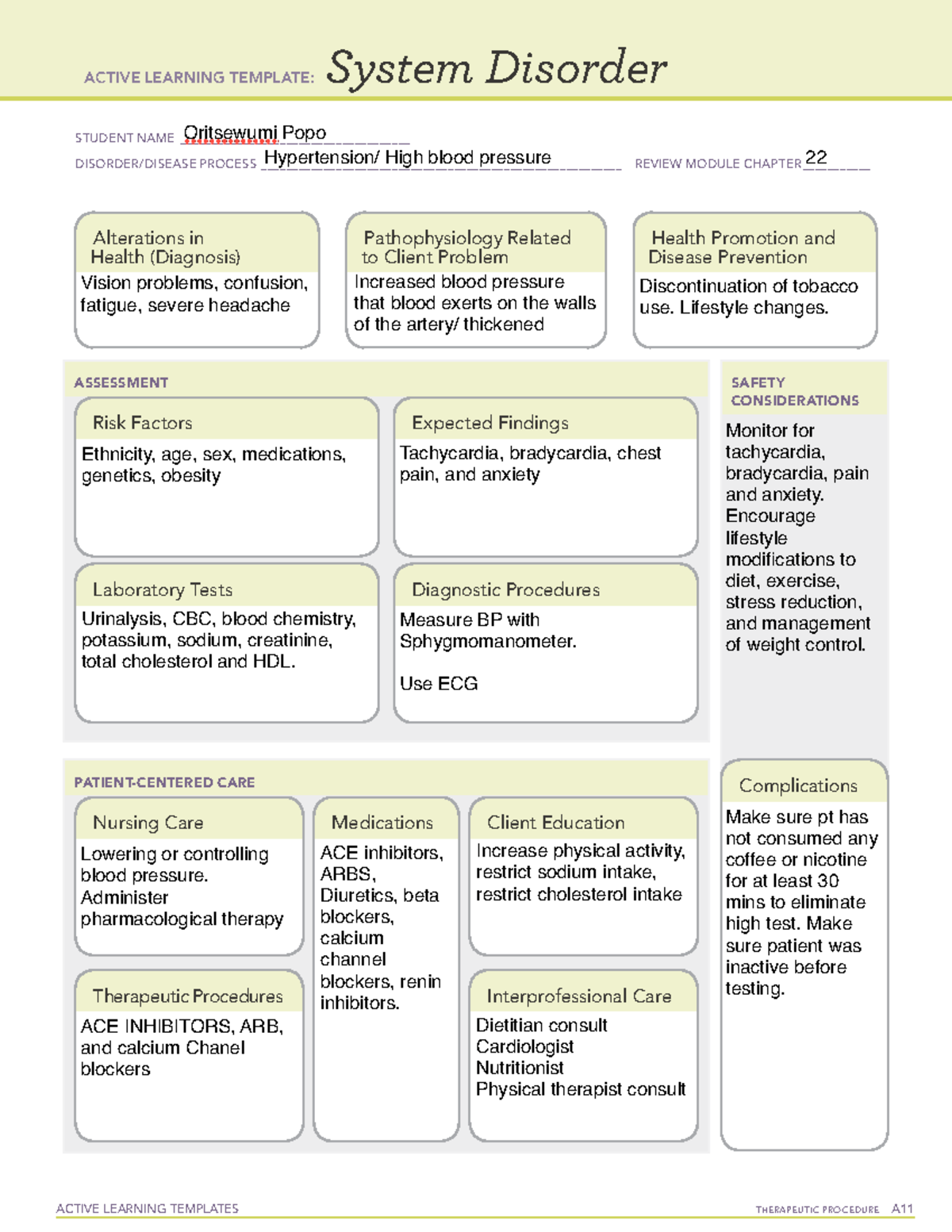 Active Learning Template: System Disorders - Hypertension Overview ...