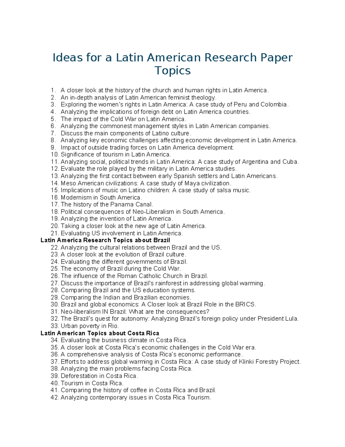 Ideas for a Latin American Research Paper Topics - A closer look at the ...