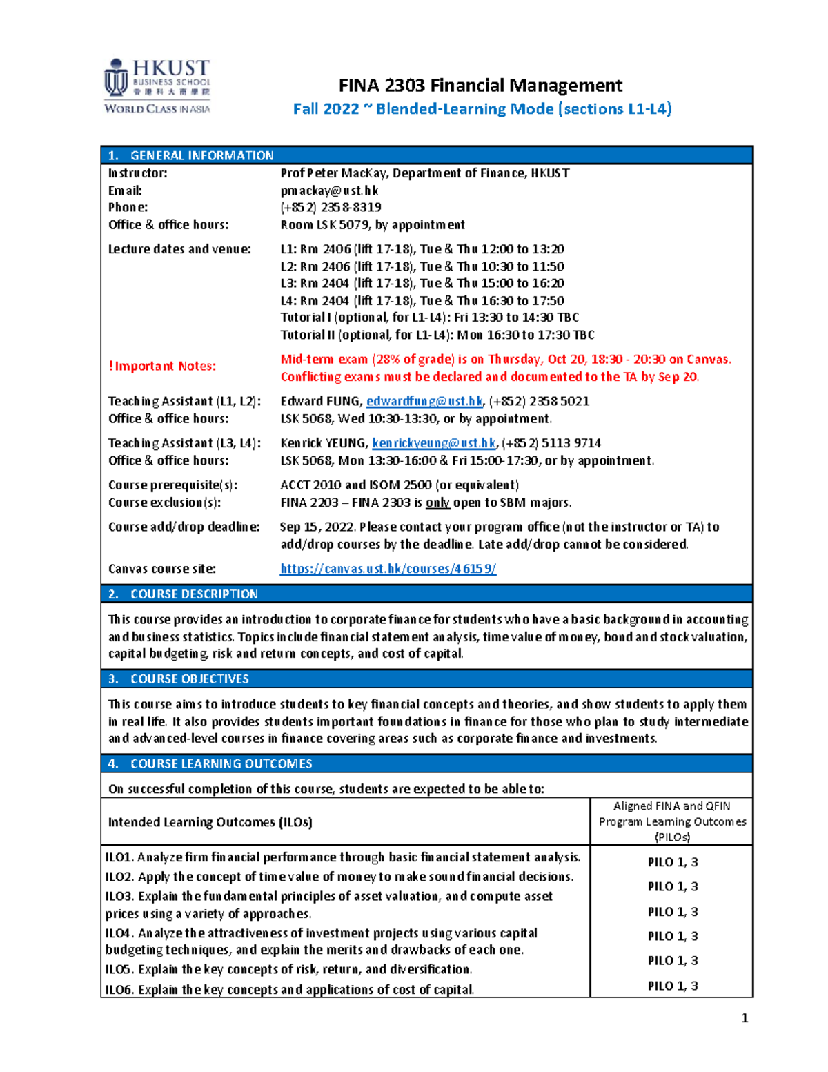 Syllabus for FINA 2303: Financial Management - Fall 2022 - Studocu