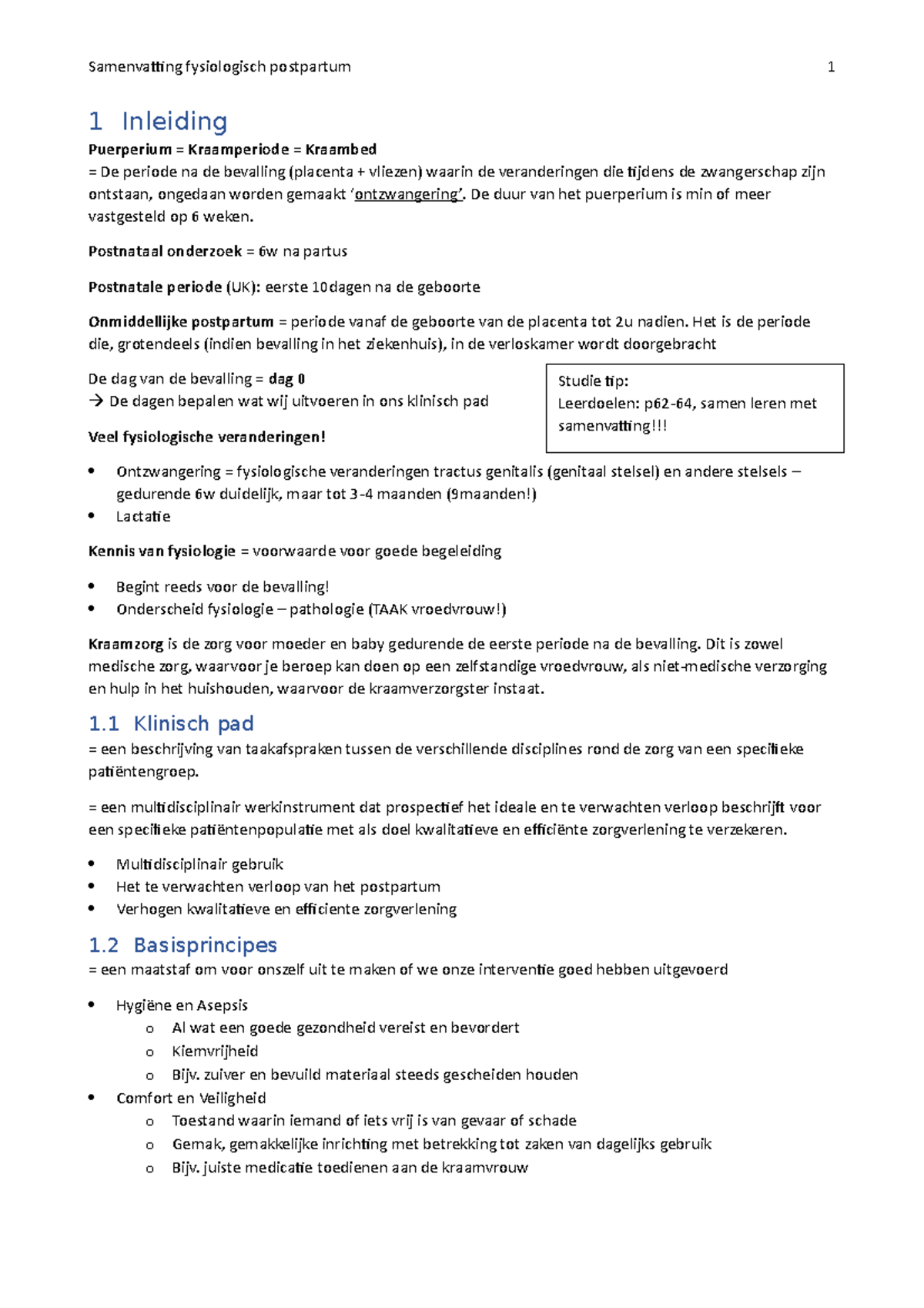 Samenvatting Fysiologische Veranderingen Postpartum (Verloskunde) - Studocu