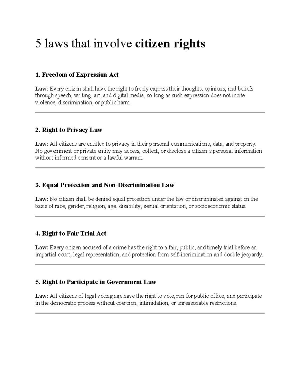 5 laws that protect citizen rights and freedoms - Studocu