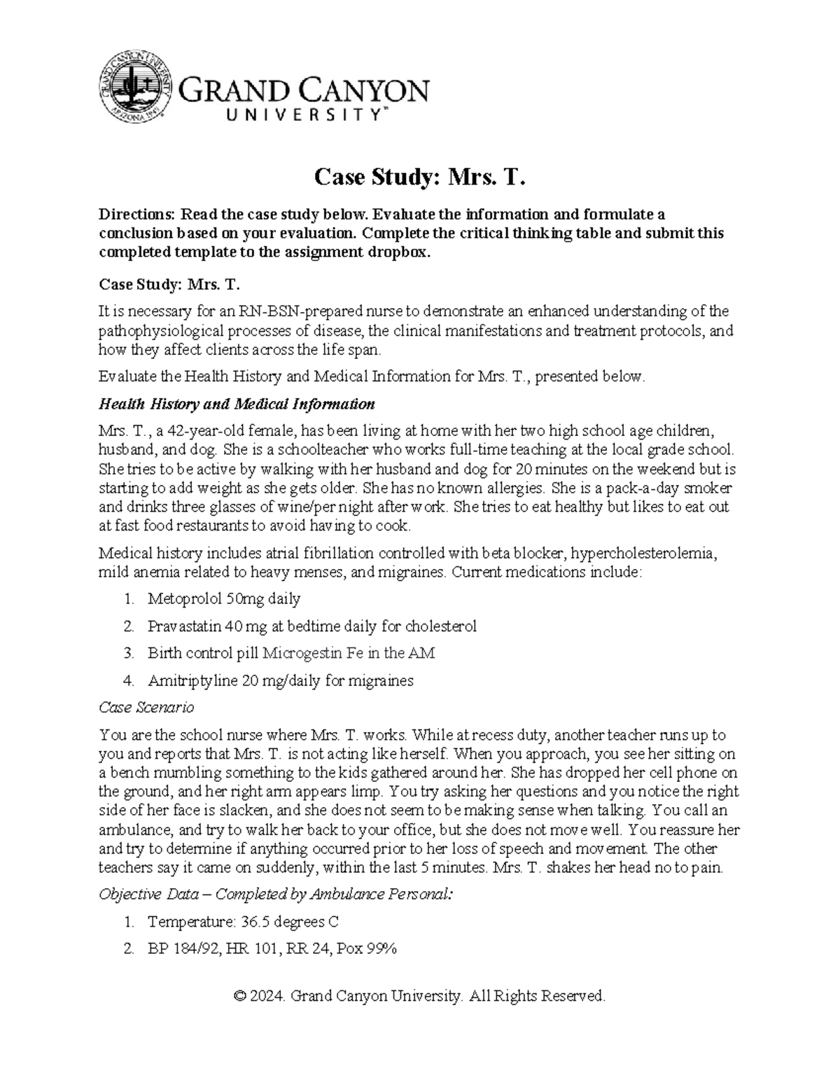 Case Study Analysis: Mrs. T. - RN-BSN Nursing Insights - Studocu