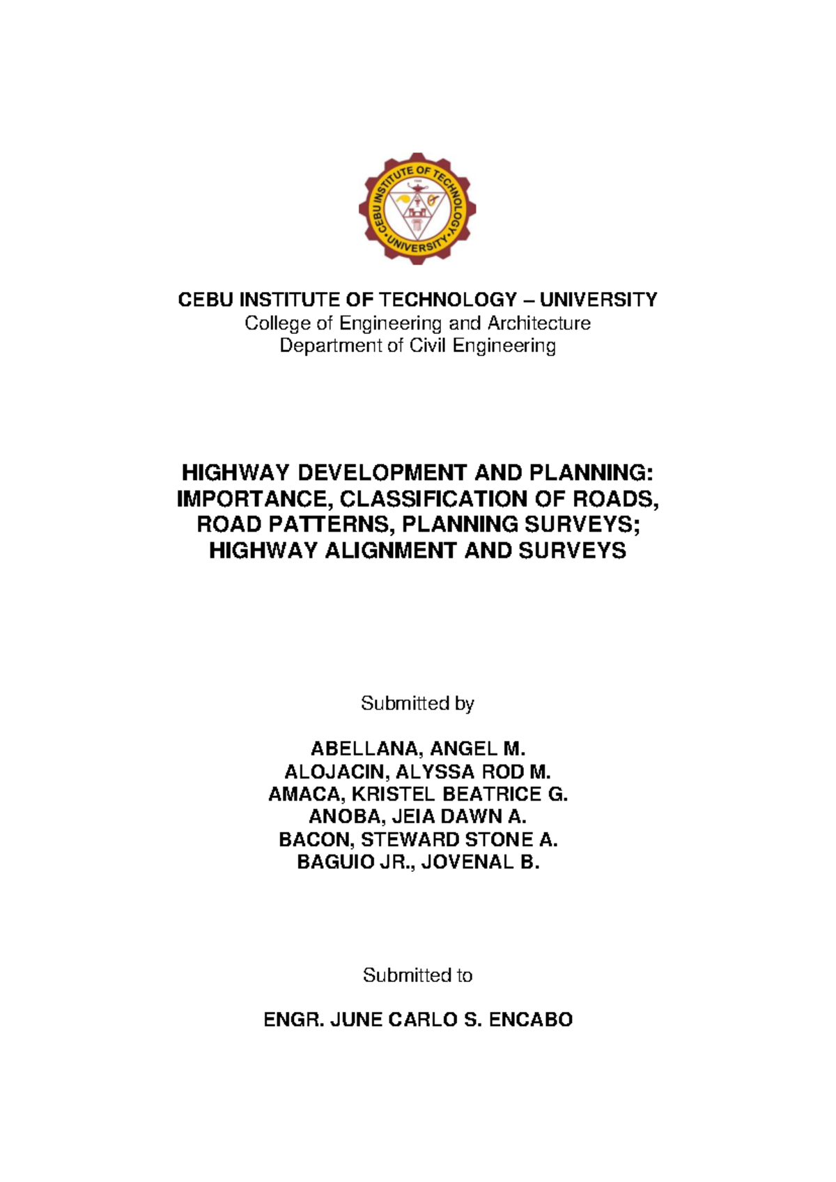 Highway Development and Planning: A Study for CE331-M1 Term Paper - Studocu