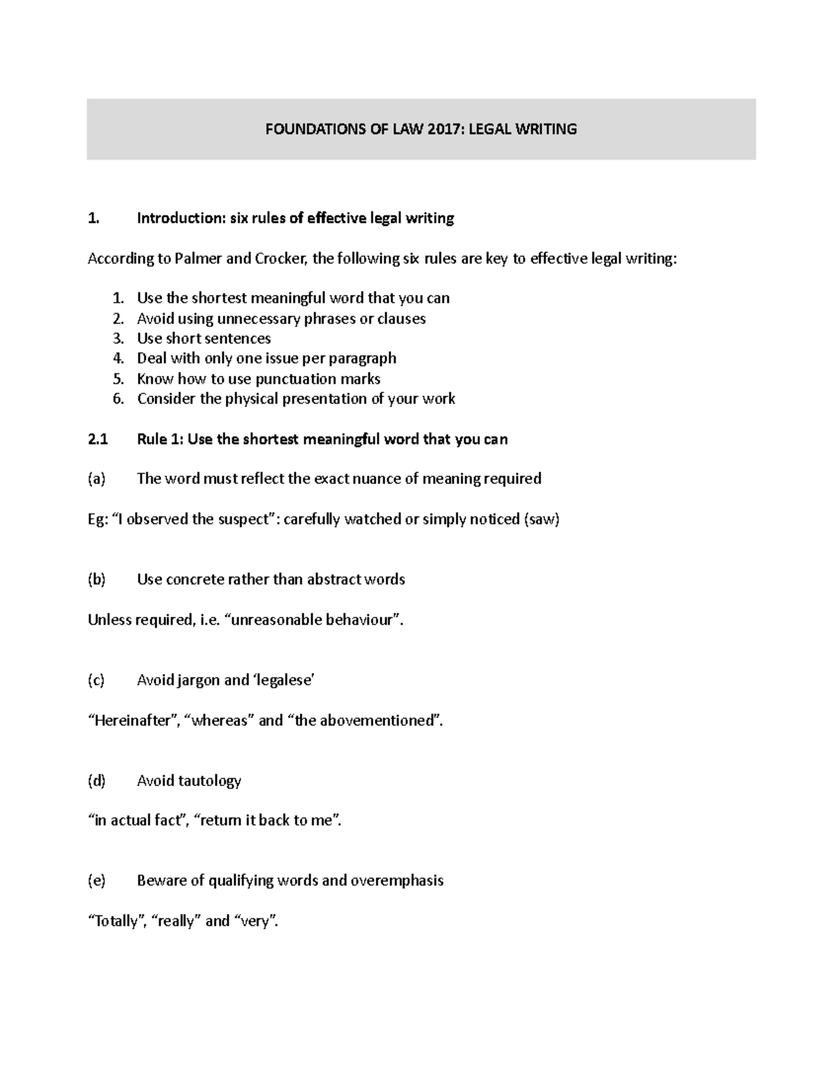 Legal Writing - Property Law: Key Rules for Effective Writing - Studocu