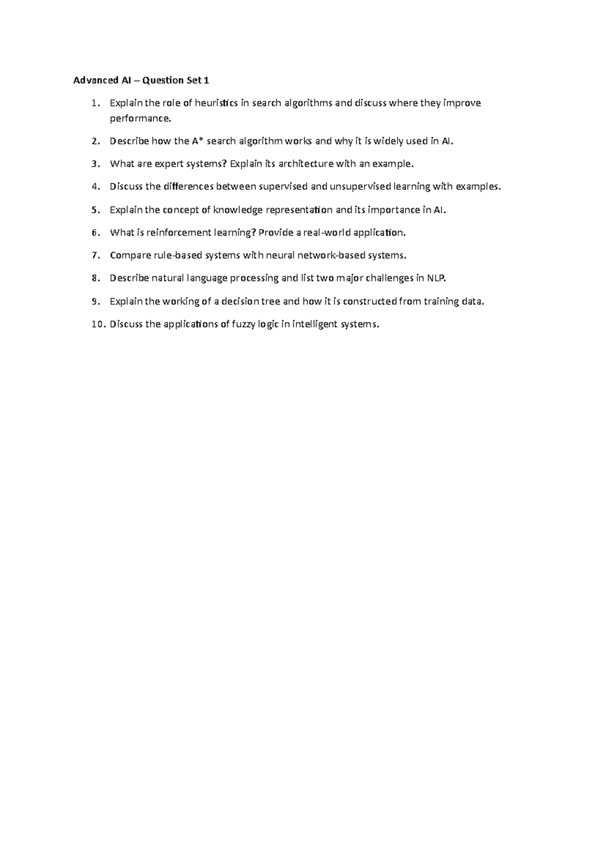 Advanced AI - Lecture Notes on Key Concepts and Techniques - Studocu