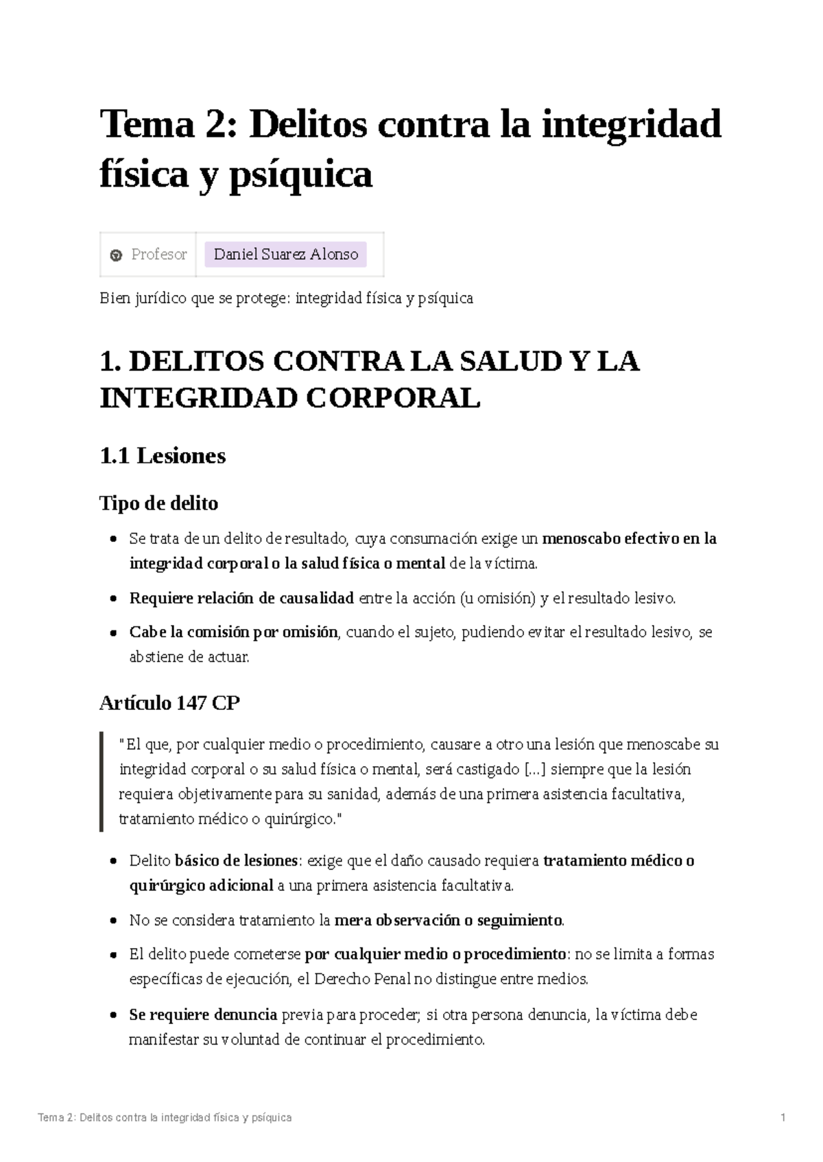 Tema 2: Delitos contra la integridad física y psíquica - Studocu