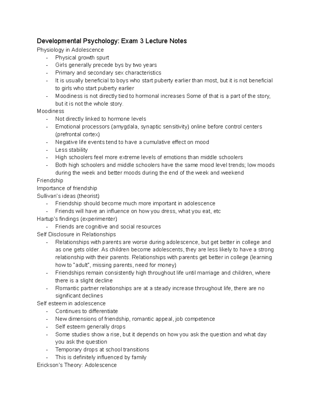Developmental Psychology PSY 310 Exam 3 Lecture Notes Summary - Studocu