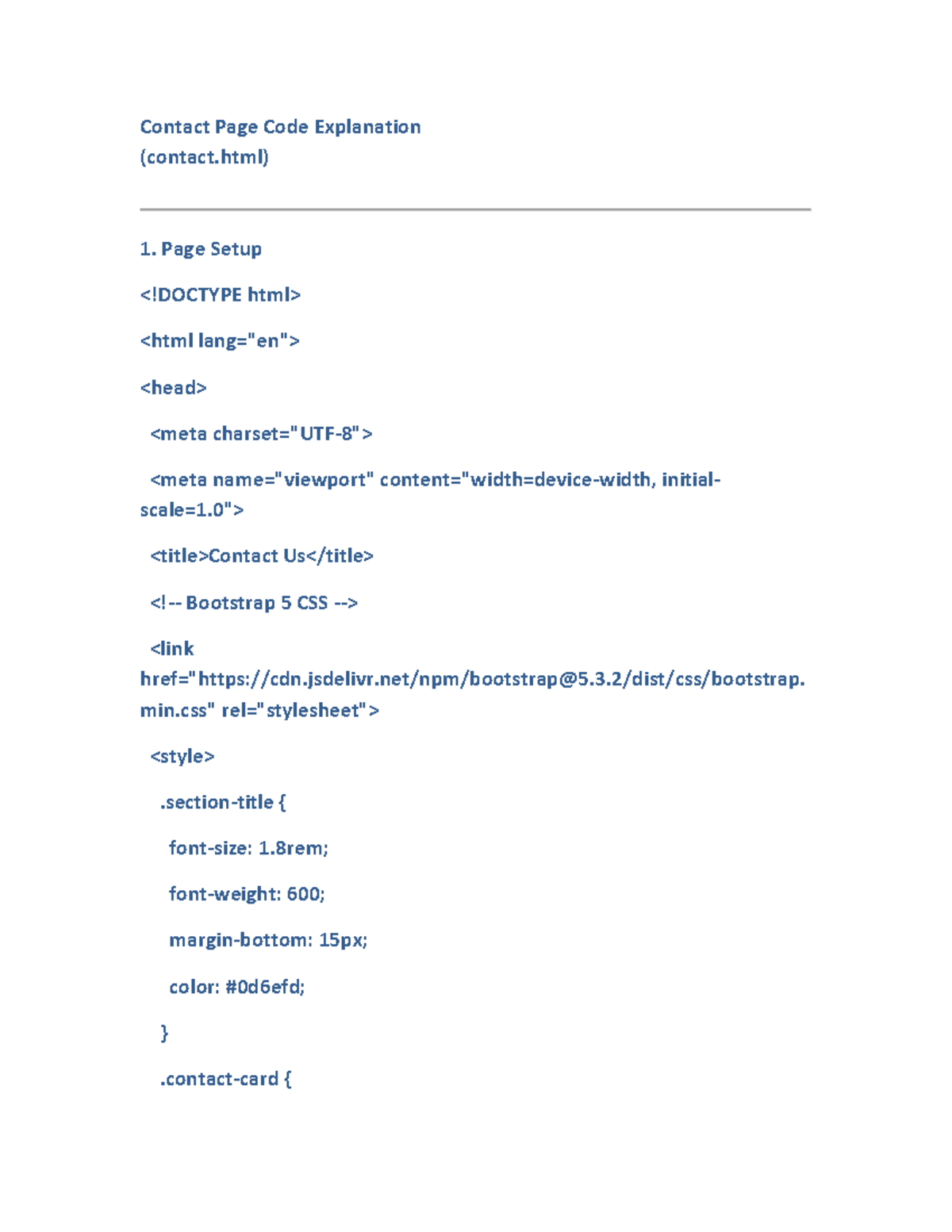 Contact Page Code Explanation (contact.html) - Bootstrap 5 Setup - Studocu