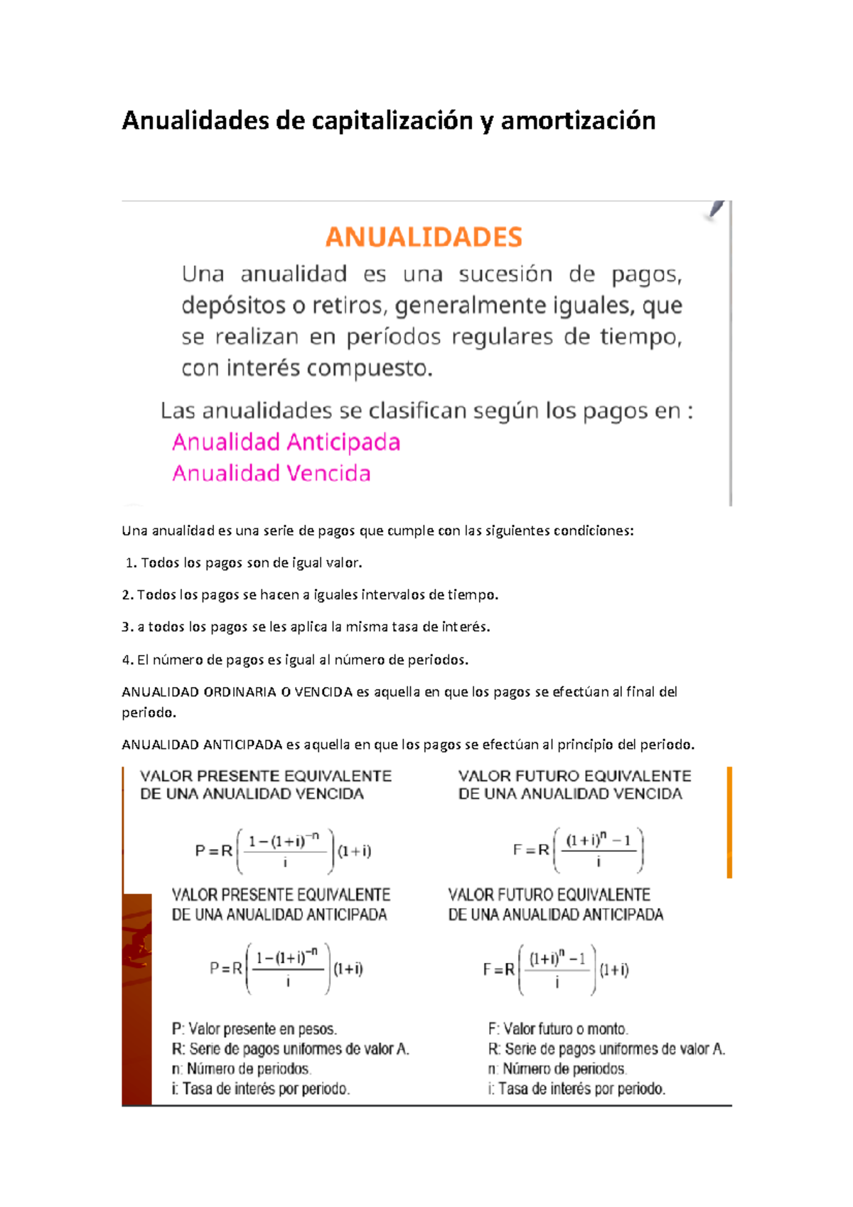 Anualidades y Amortización - Matemáticas (Curso de Finanzas) - Studocu