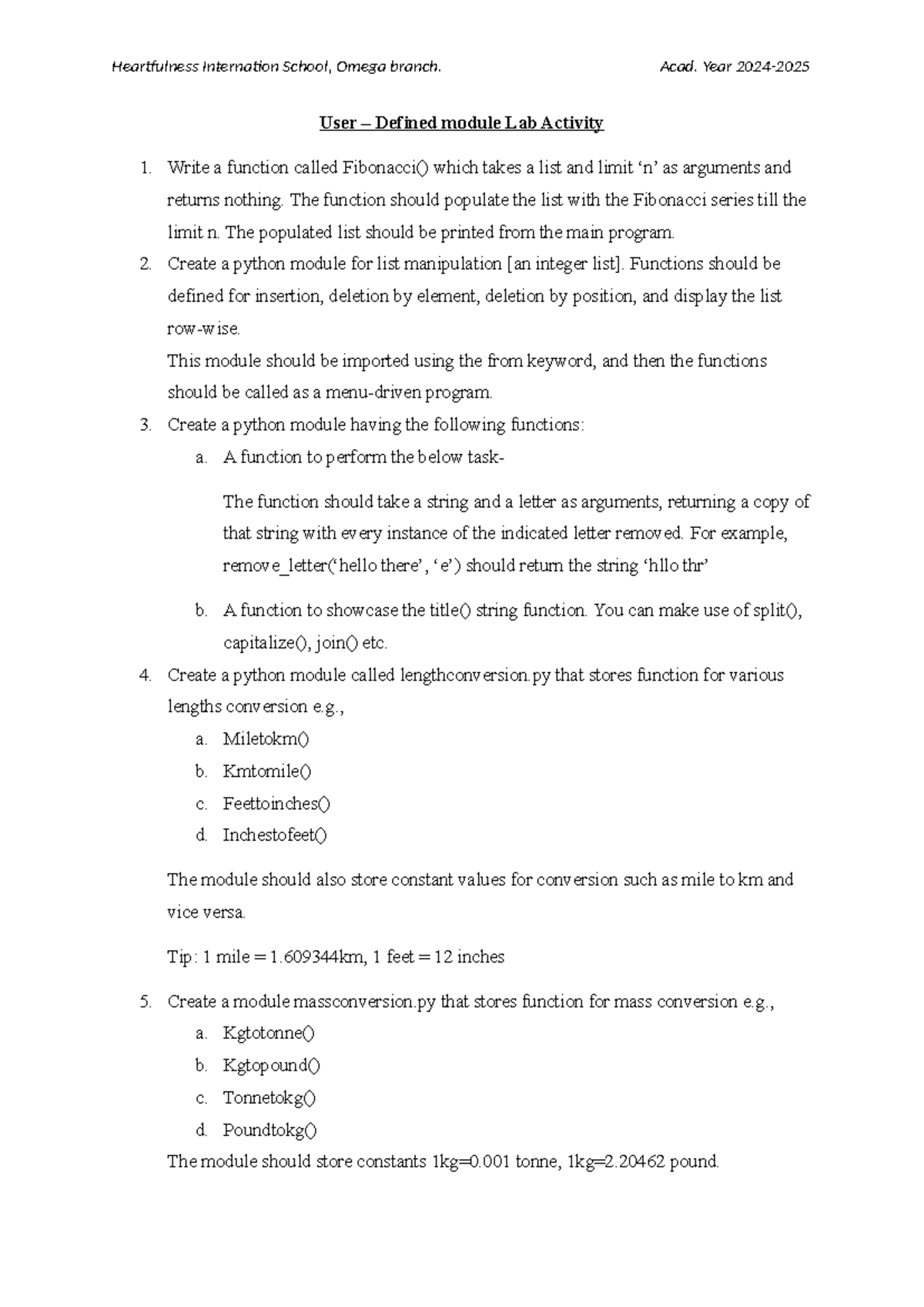 11CS lab activity user defined modules - Heartfulness Internation ...