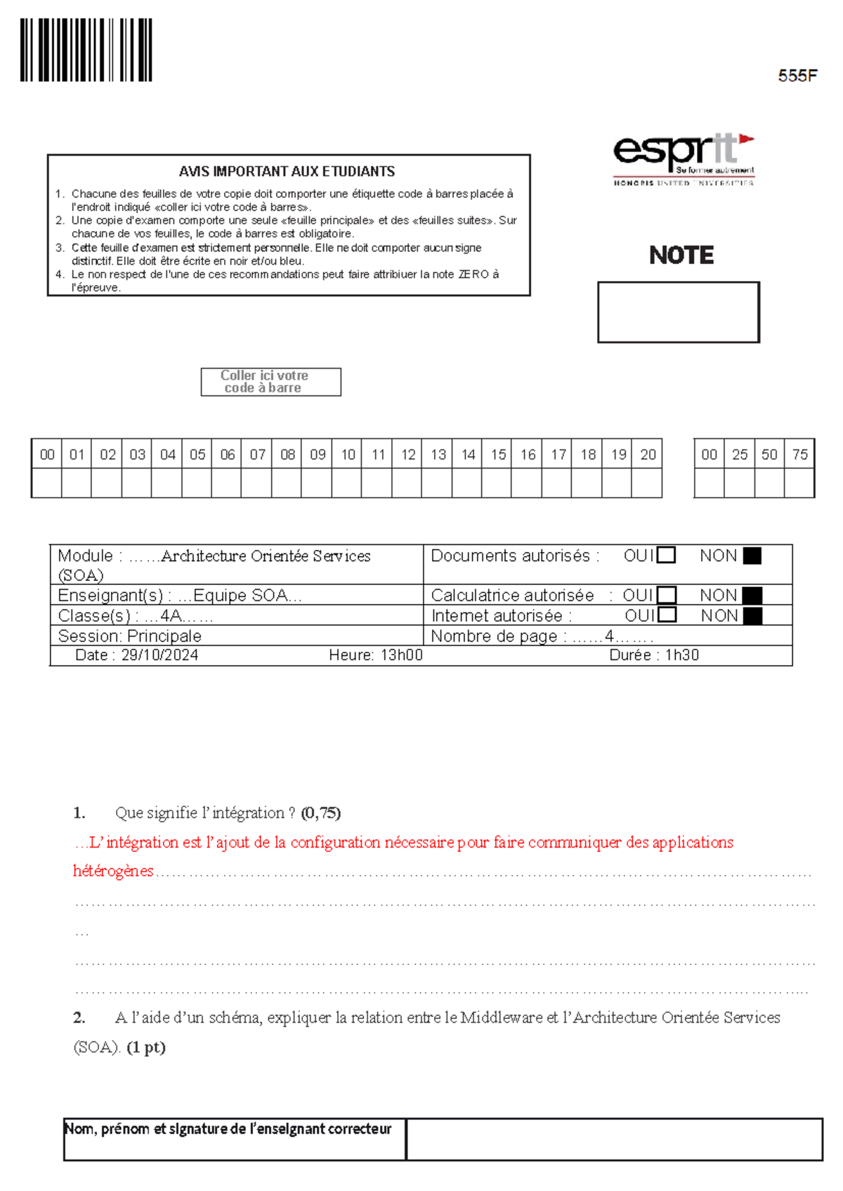 Correction de l'examen SOA - Module Orientée Services (SOA) - Studocu