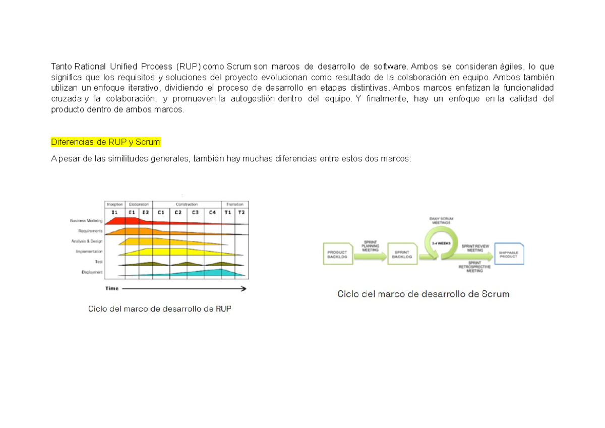 Diferencias entre RUP y Scrum en Desarrollo Ágil de Software - Studocu