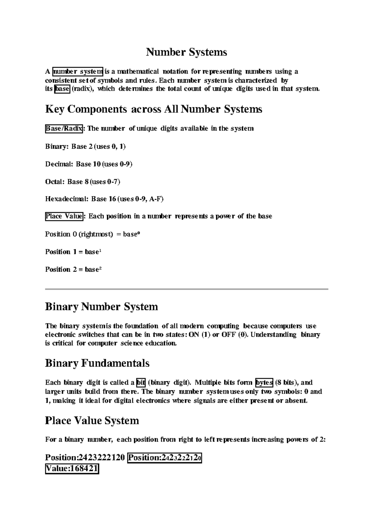 Number Systems Overview: UNIT 1 1.1 Essentials - Studocu