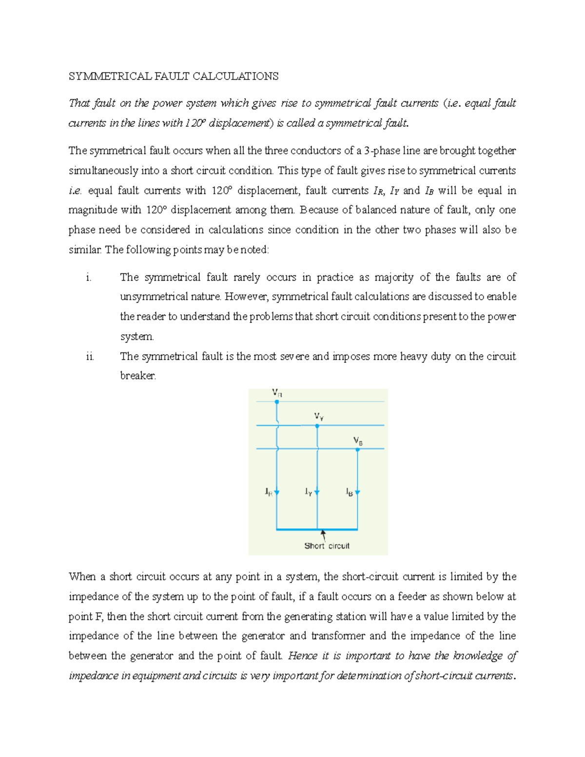 SYE 301: Symmetrical Fault Calculations in Power Systems - Studocu