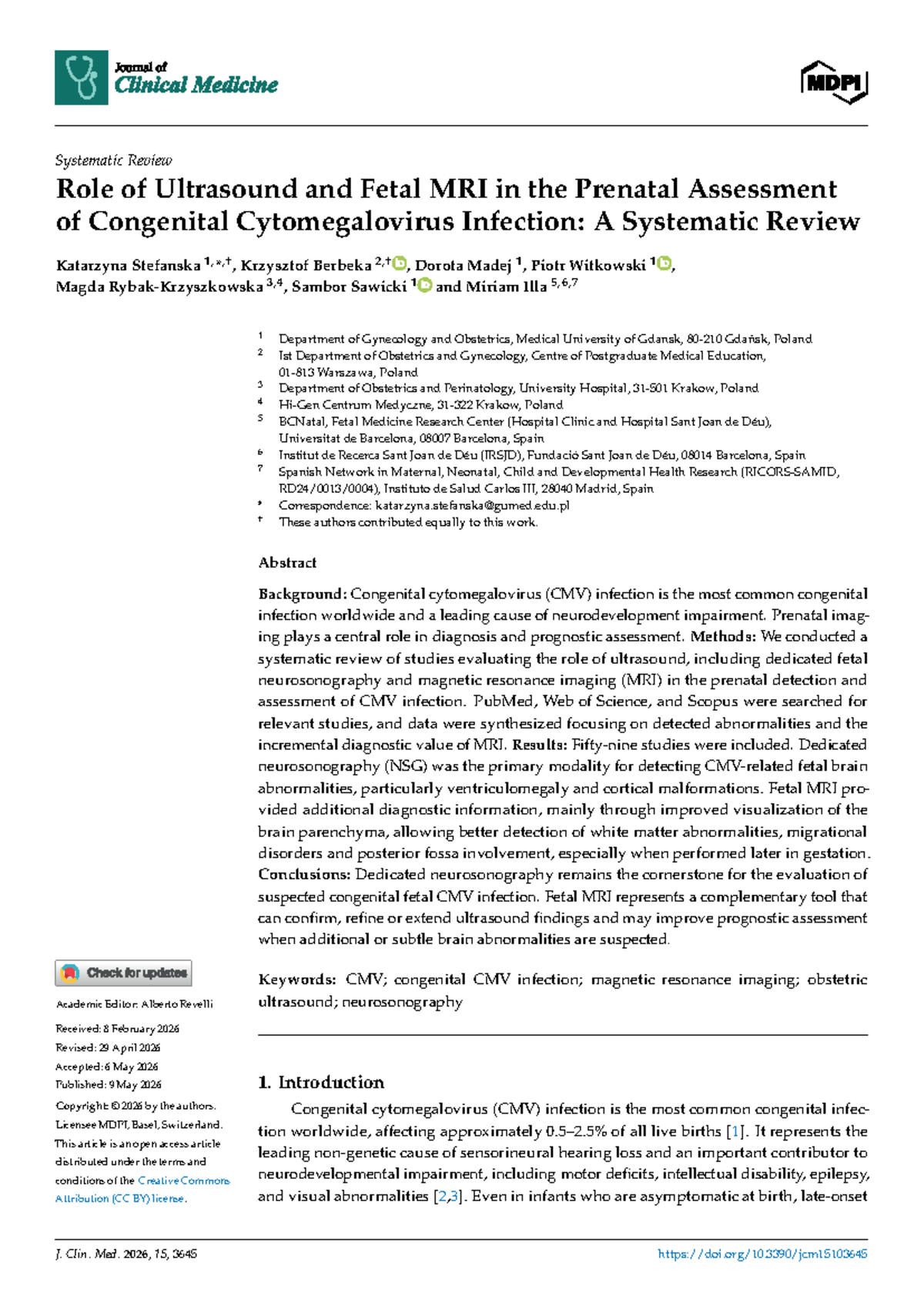 Jcm-15-03645 - Systematic Review of Ultrasound and MRI in Prenatal CMV ...