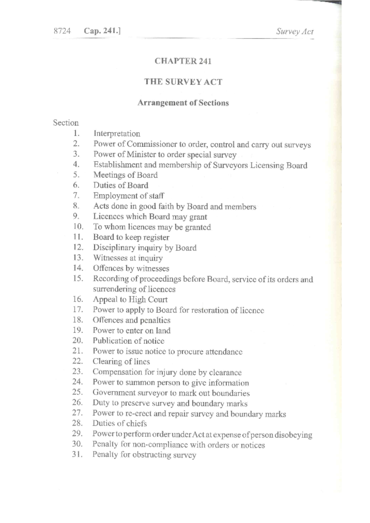 Survey Act Cap 241 - Ethics and Regulations in Land Surveys - Studocu