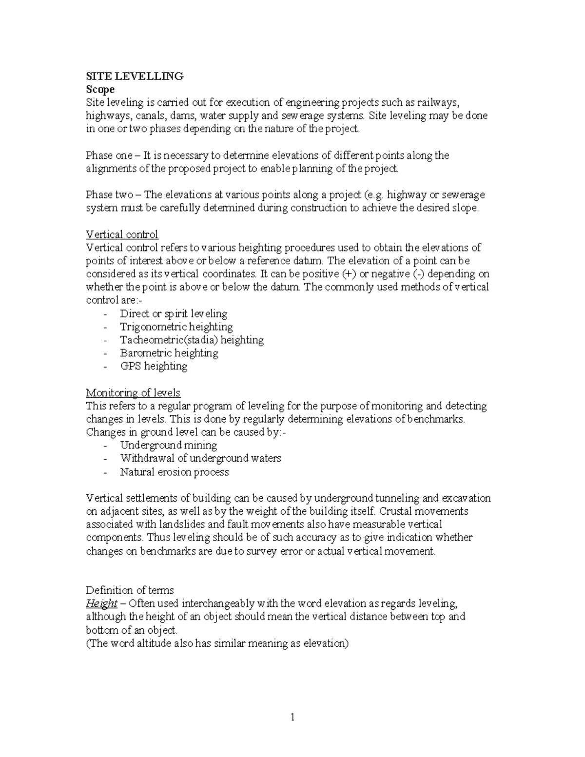 Engineering Survey: Site Leveling Techniques and Calculations - Studocu