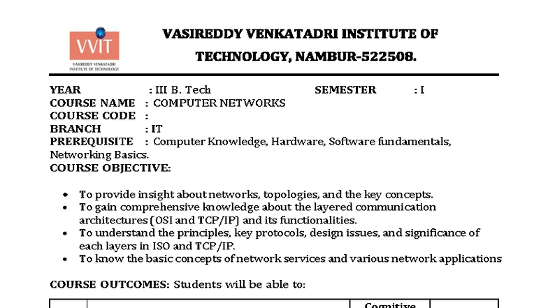 Computer Networks (IT) - B. Tech I Sem Final Model Paper - Studocu