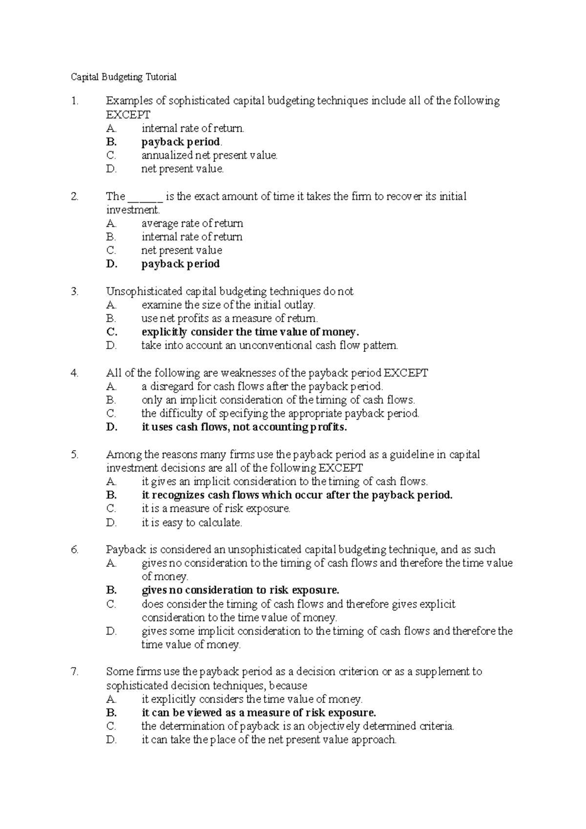 FIn204 Capital Budgeting Tutorial: Key Concepts and Techniques - Studocu