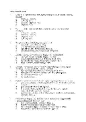 Capital Budgeting Techniques: A Comprehensive Tutorial (FIN 101) - Studocu