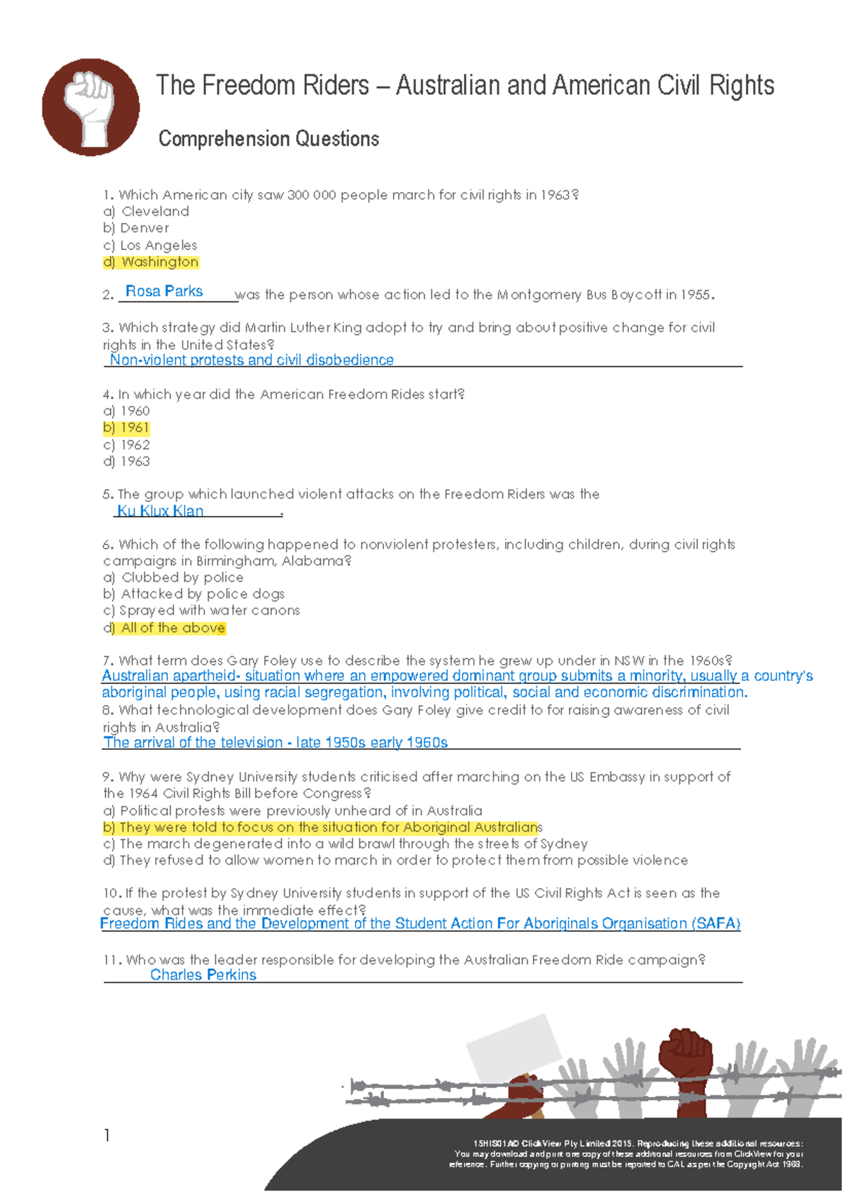 0805 Freedom Rides Civil Rights Comprehension Questions - Studocu