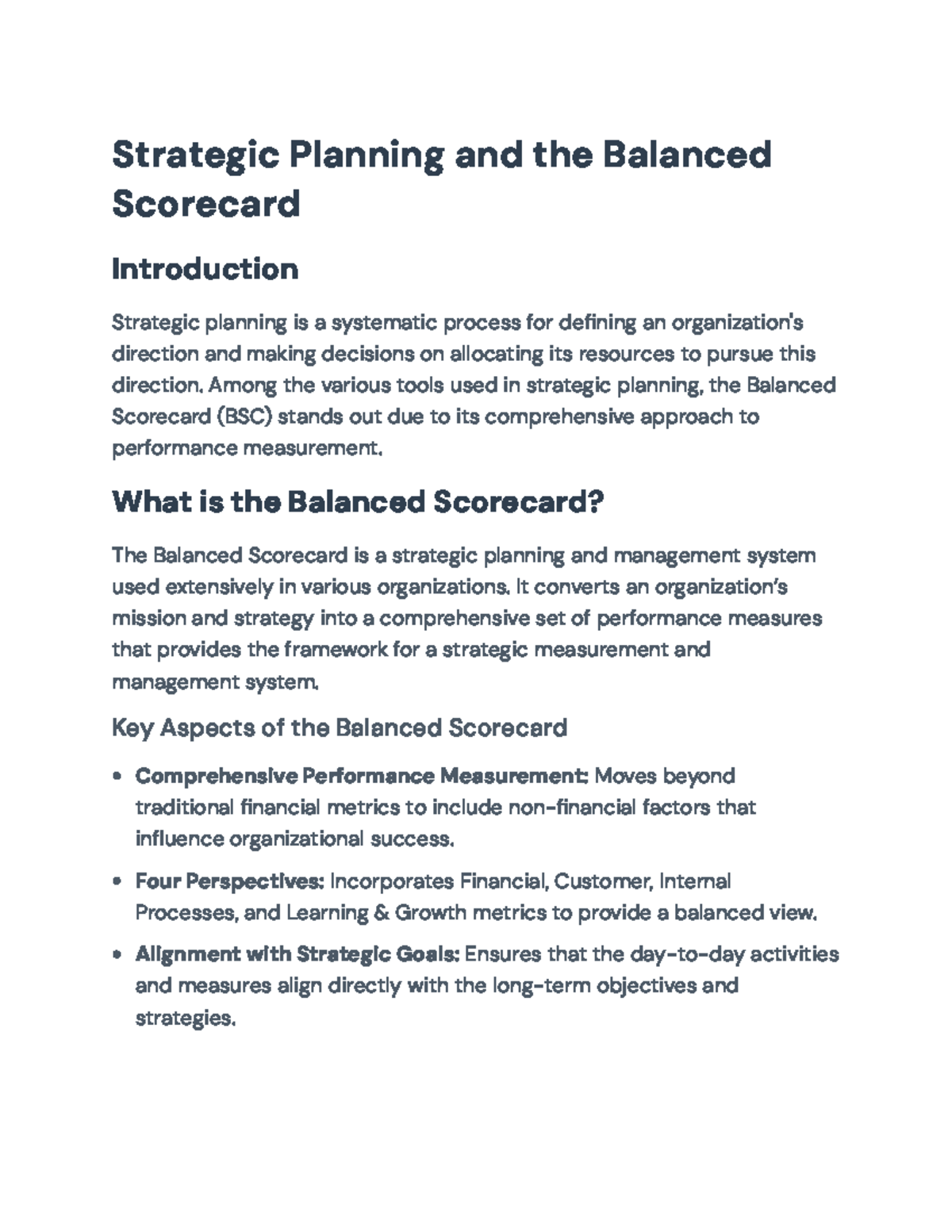 Balanced Scorecard Framework: Strategic Planning Insights (SPM 101 ...