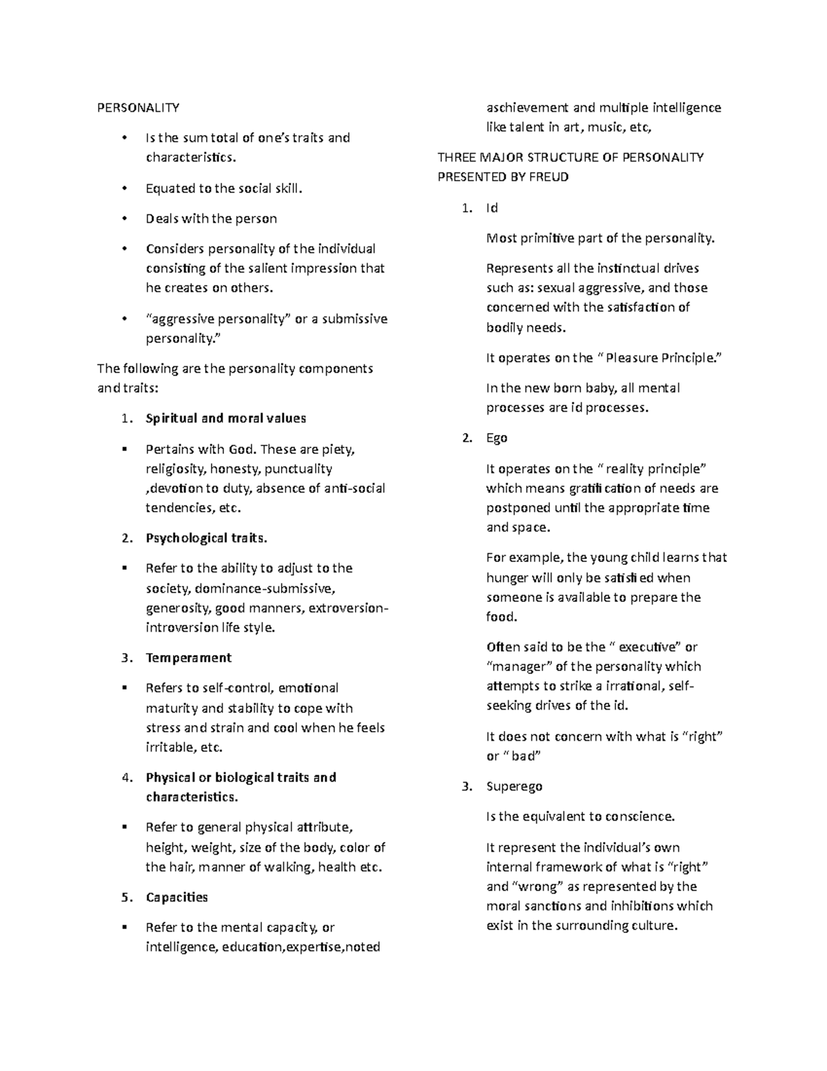 NSTP2 Personality Development Notes: Key Traits and Theories - Studocu