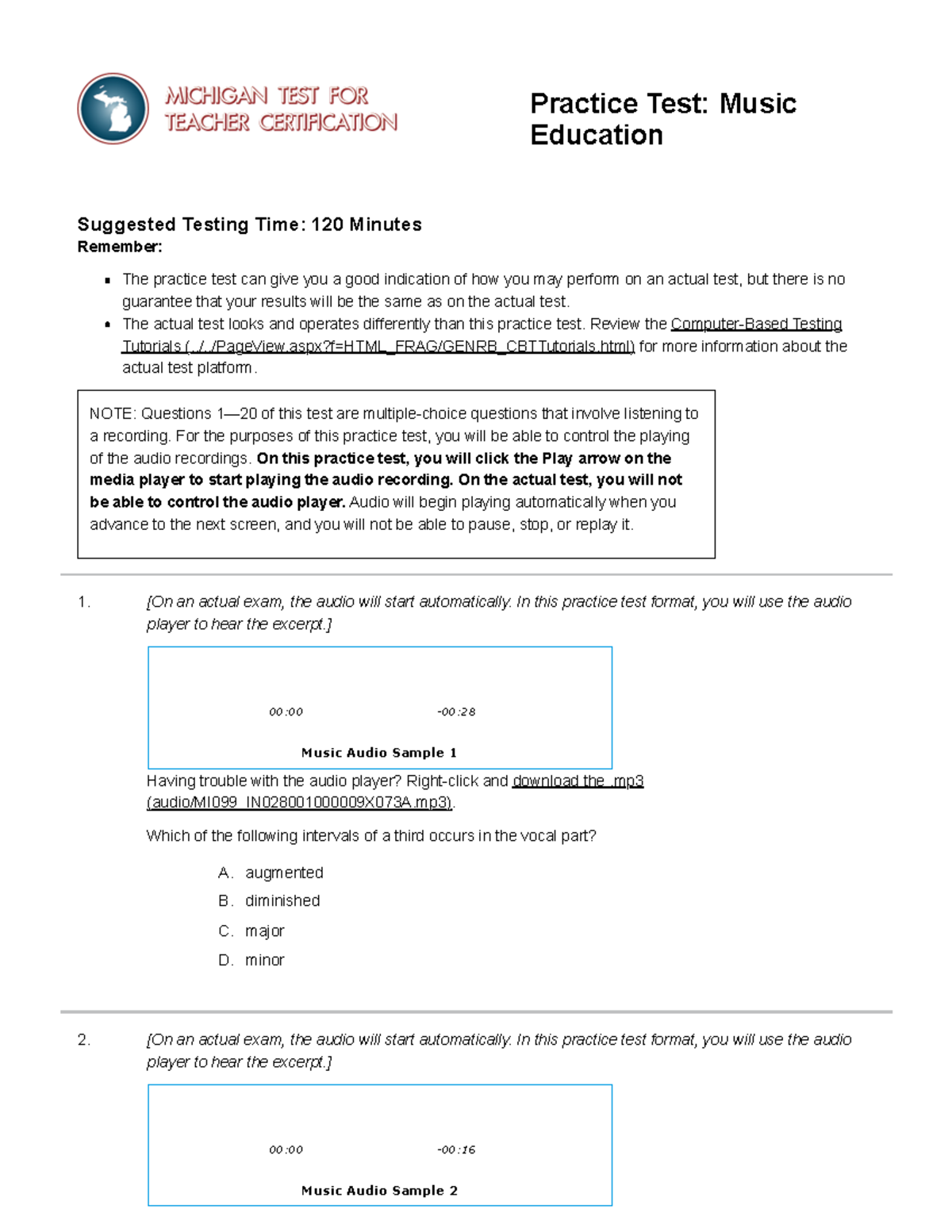 Practice Test for Music Education (MI099) - Practice Test: Music ...
