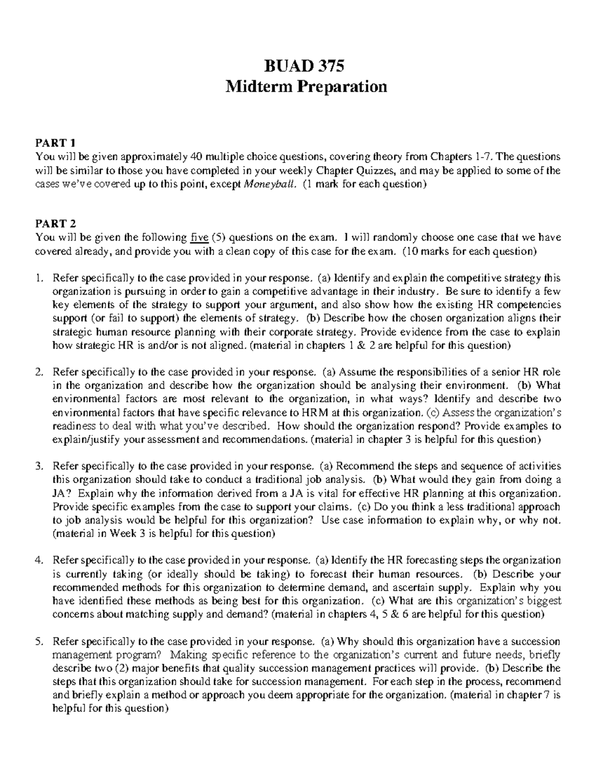 BUAD 375 Midterm preparation guide for F2023 exam - Studocu