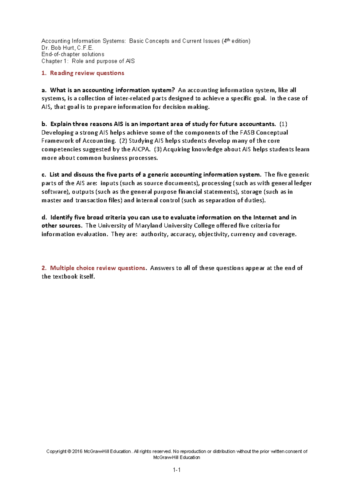 AIS Chapter 1 Review Q&A - Concepts & Current Issues - Studocu