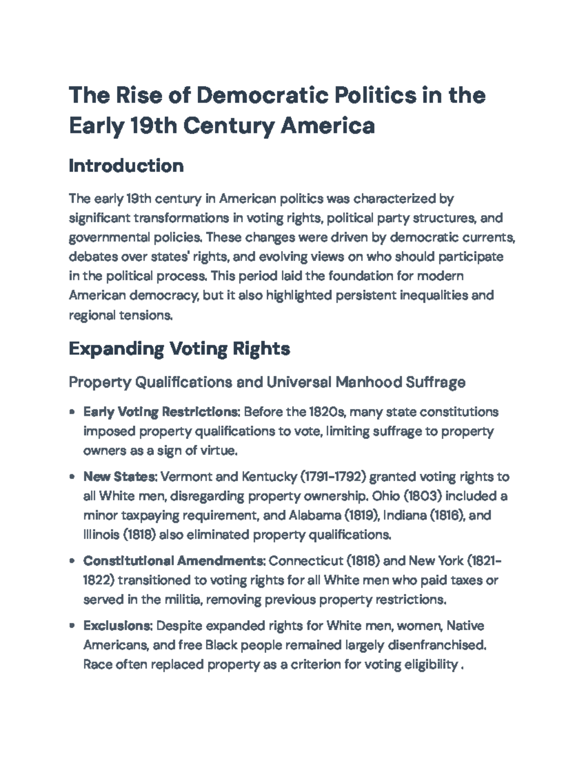 The Rise of Democratic Politics in Early 19th Century America: A Study ...