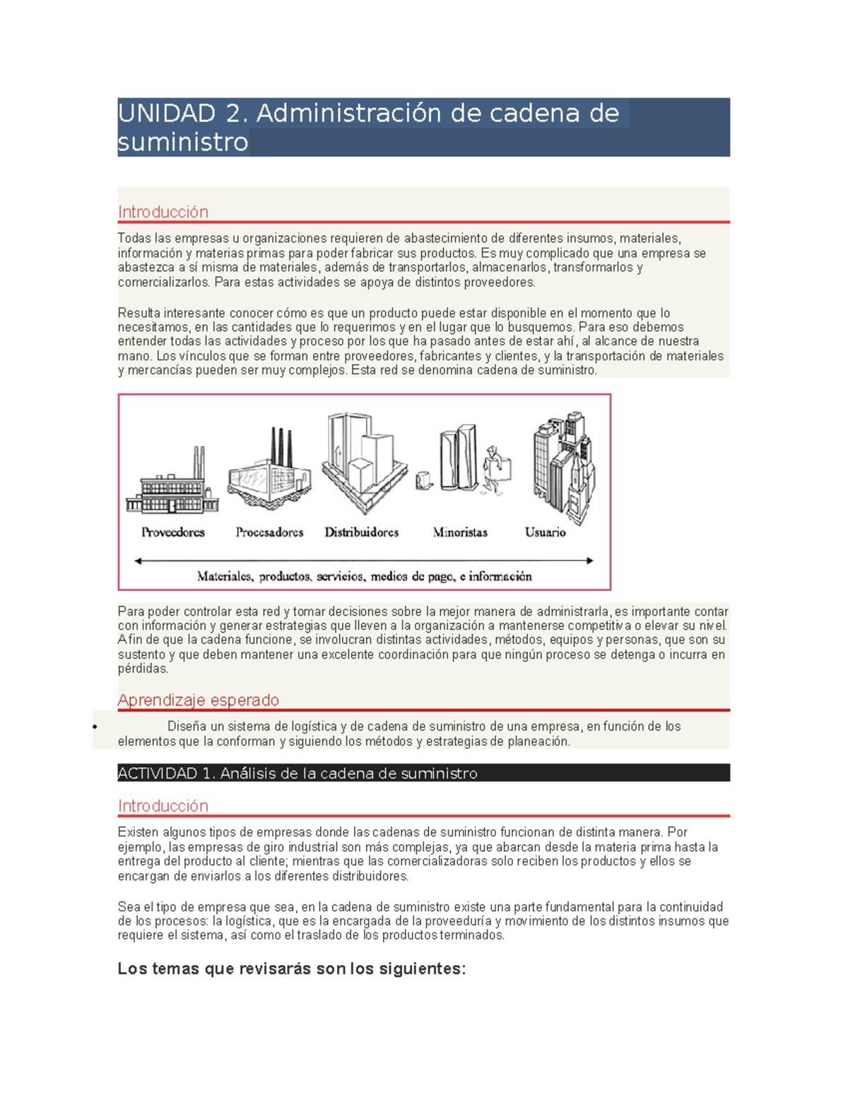 Unidad 2 - Apuntes 1 - UNIDAD 2. Administración de cadena de suministro ...