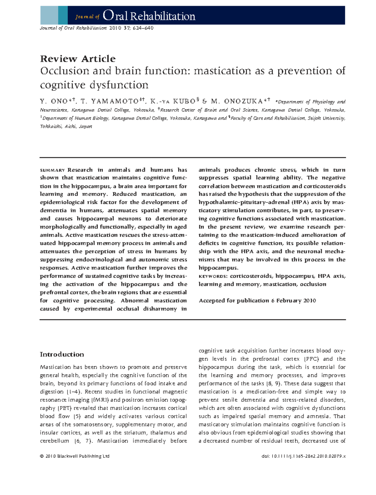 Occlusion and Brain Function: The Role of Mastication in Cognitive ...