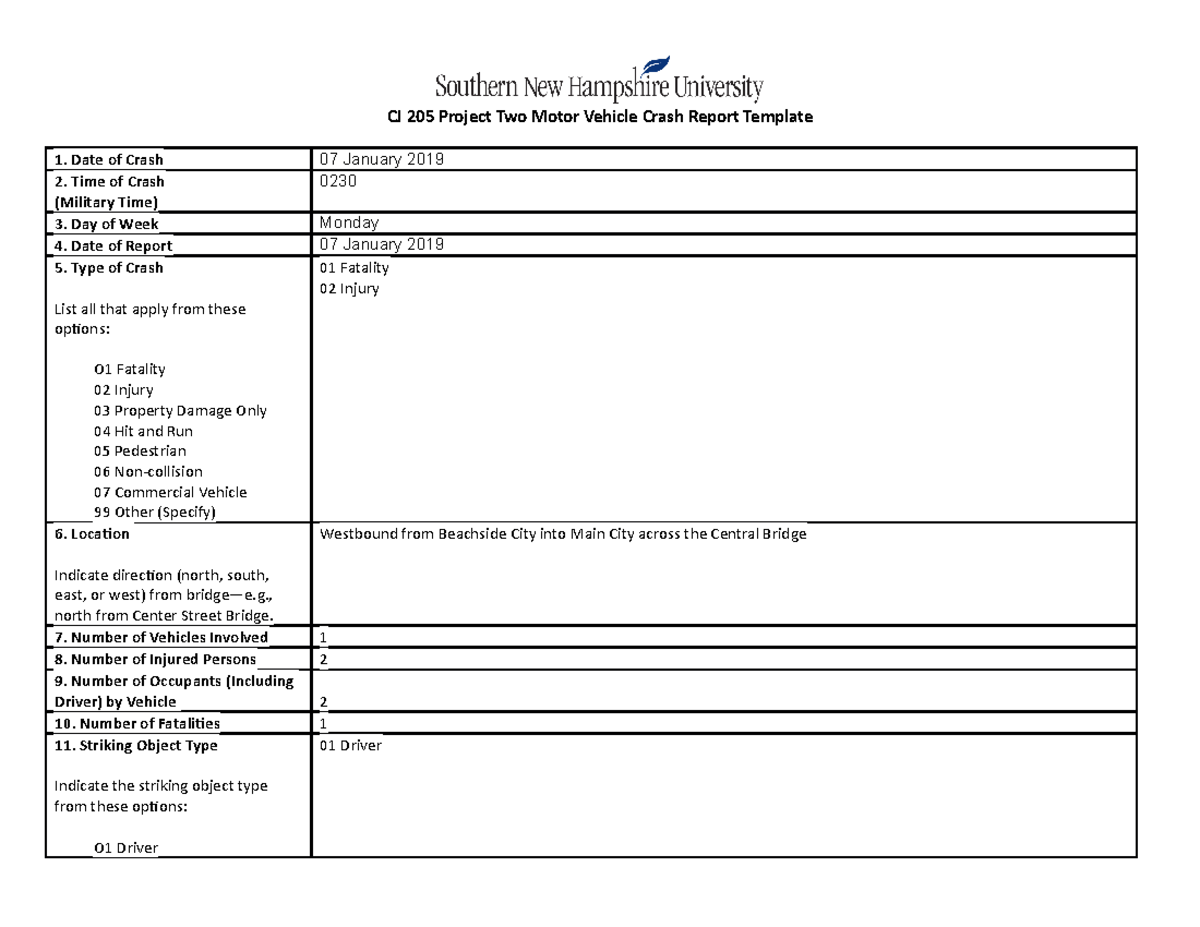 CJ 205 Project Two Crash Report Template (Midterm Analysis) - Studocu