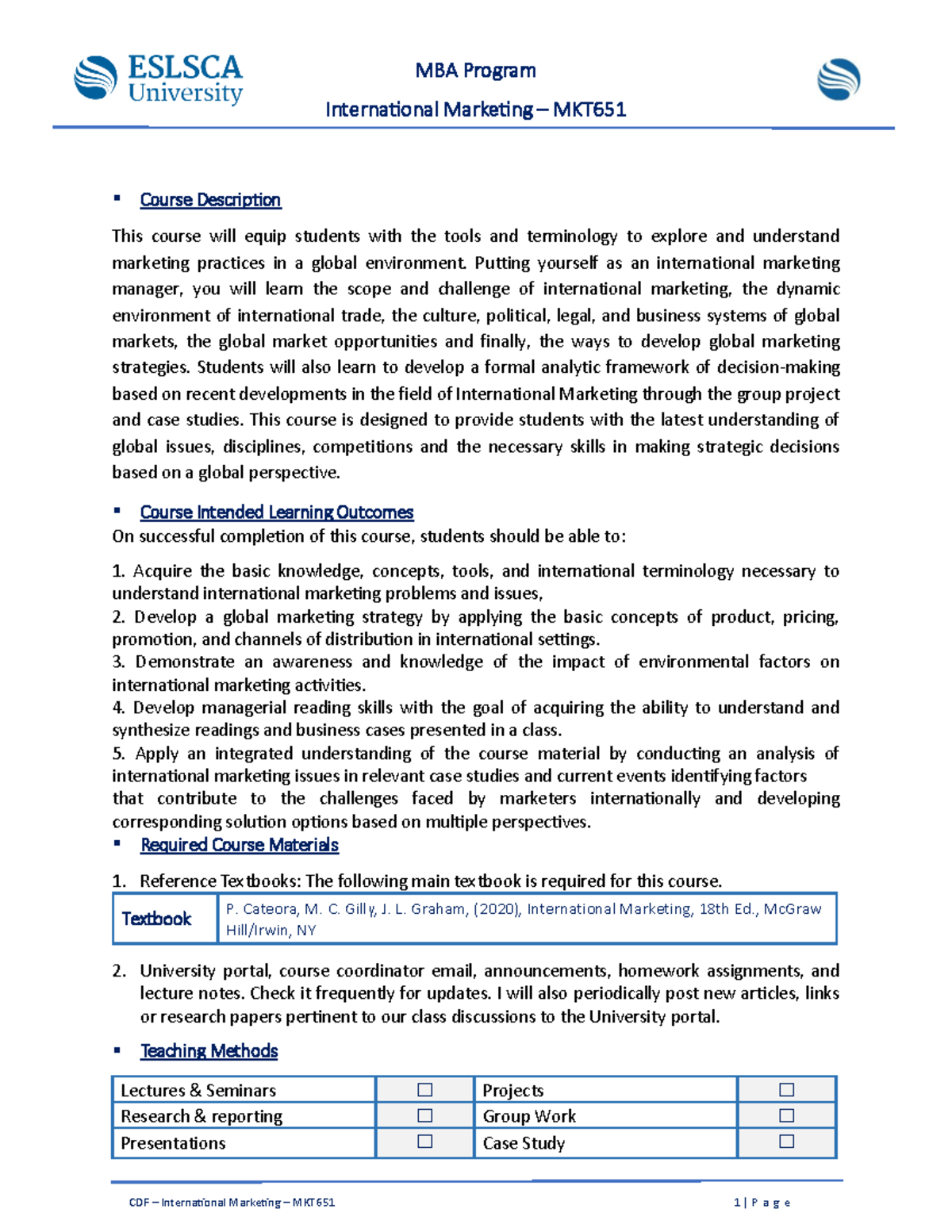 International Marketing – MKT Course Overview and Learning Outcomes ...