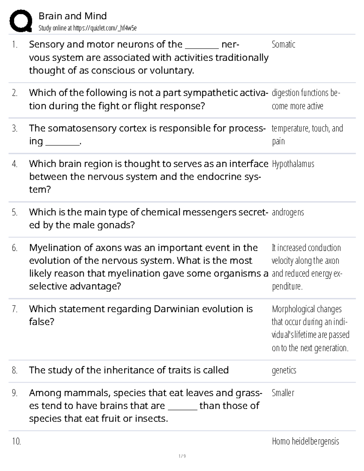 Brain and Mind Study Online: Quizlet for Exam Preparation - Studocu