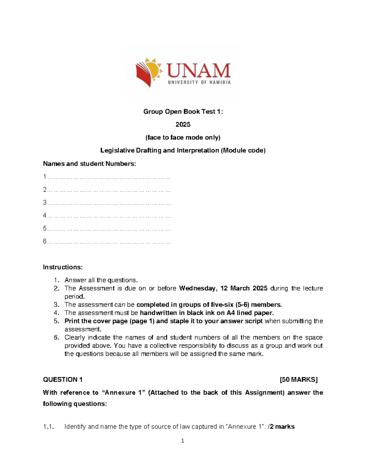 Open Book Test 1: Legislative Drafting & Interpretation (2025) - Studocu