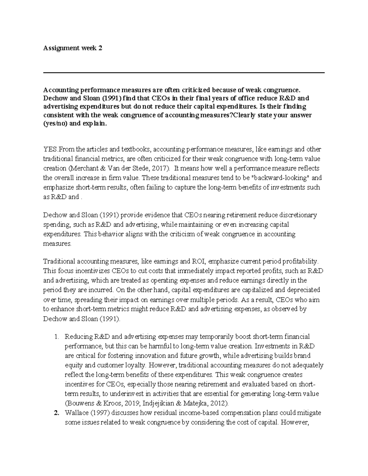 ACC 101 - Week 2 Assignment: Accounting Performance Measures Analysis ...
