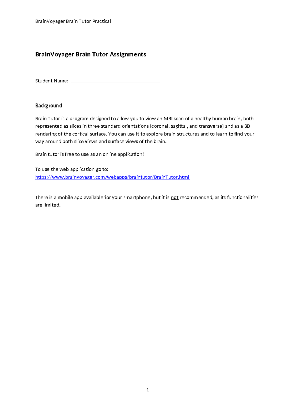 BrainVoyager Brain Tutor Practical Assignments Guide - Studeersnel